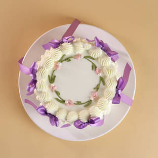 Top View of Floral Swirls Ribbon Cake Top View of Floral Swirls Ribbon Cake