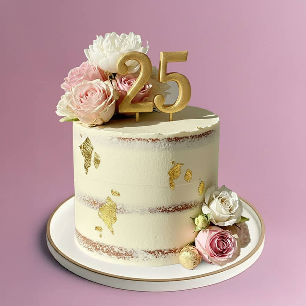 Floral Twenty Fifth Birthday Cake