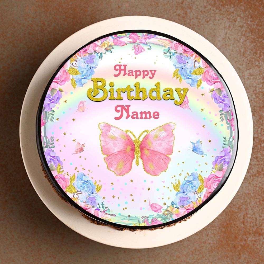 Side View Of Fluttery Butterfly Photo Cake