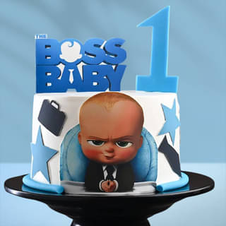 Top View of Fondant Boss Baby Birthday Cake