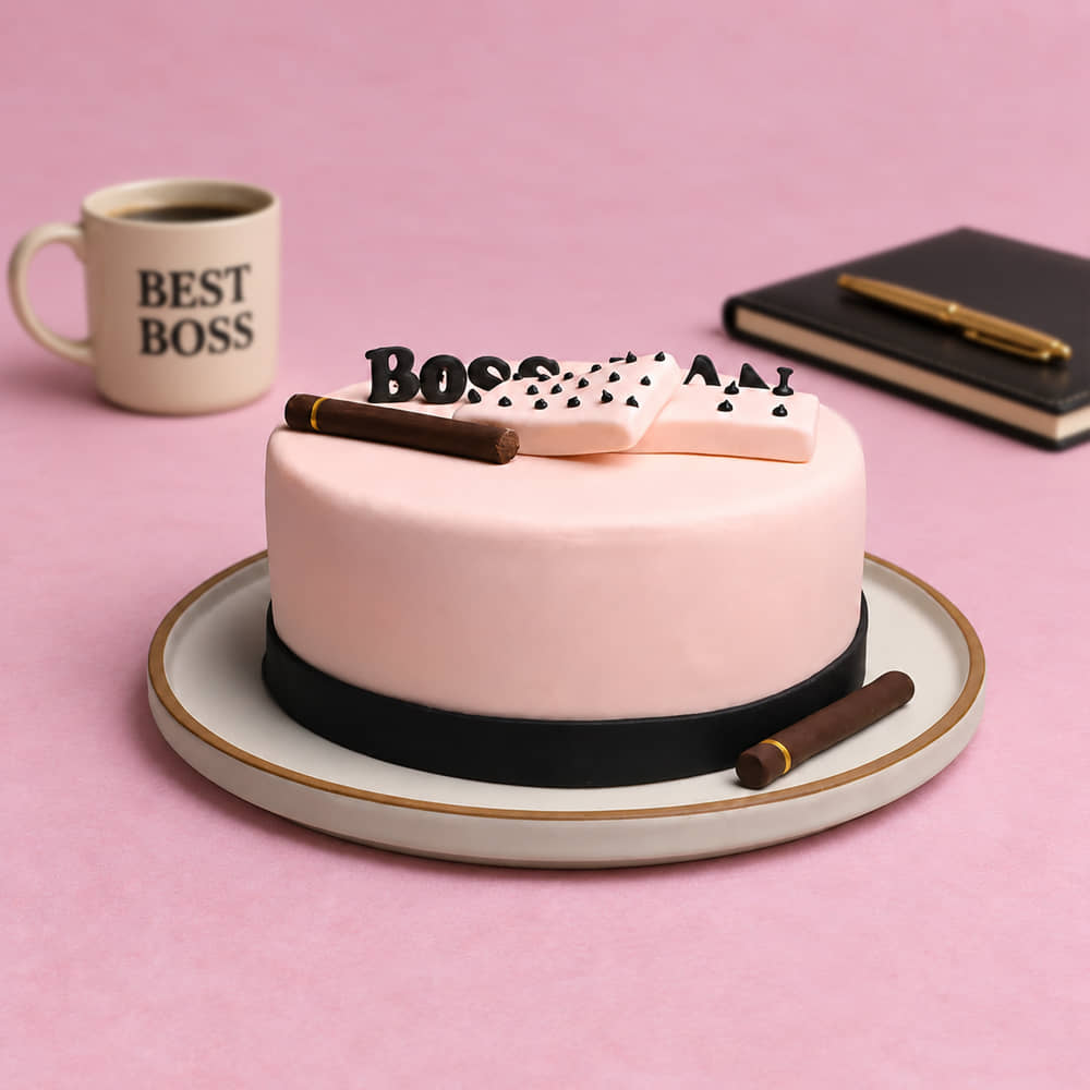 Boss Man Cigar Cake Side View of Fondant Boss Day Cigar Theme Cake