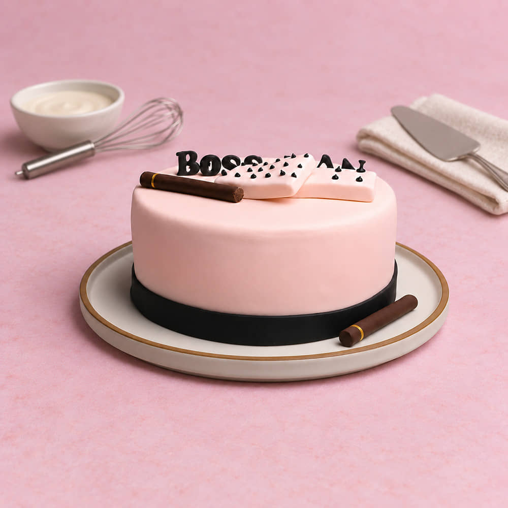Boss Man Cigar Cake Side View of Fondant Boss Day Cigar Theme Cake
