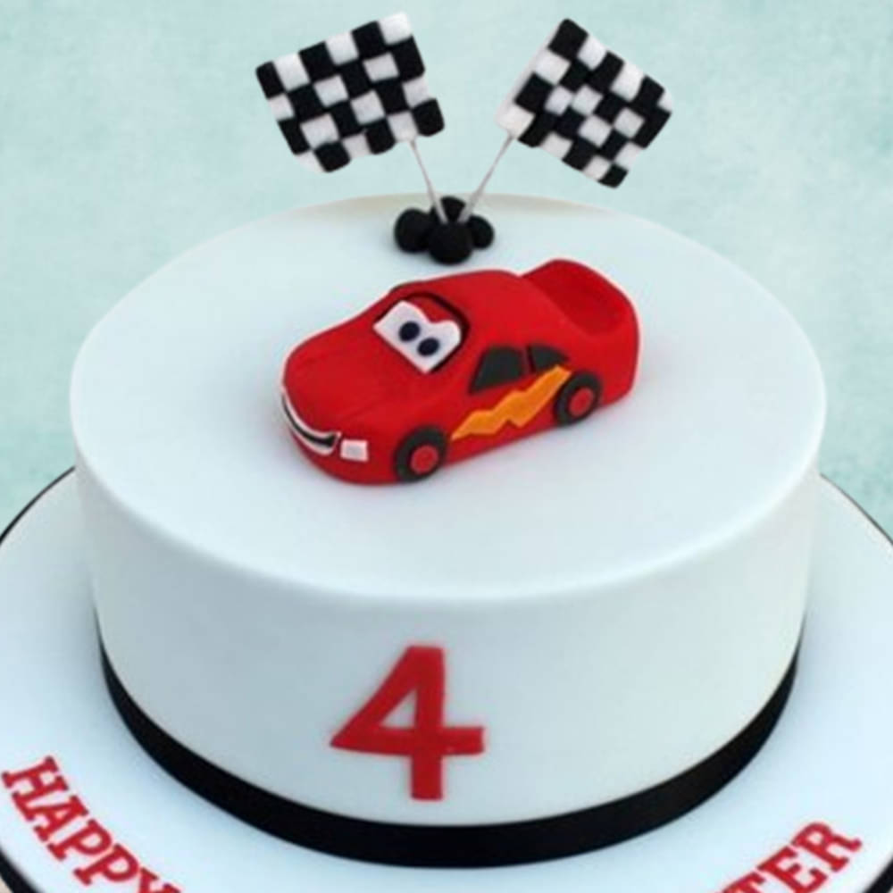 Top View of Fondant Car Race Cake