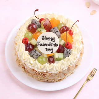Front View of Fresh Fruit Friendship Day Cake Front View of Fresh Fruit Friendship Day Cake