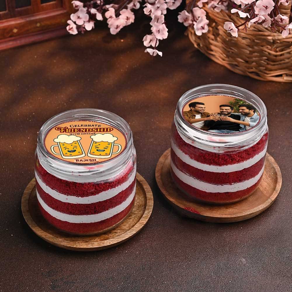 Friendship Cheers Red Velvet Photo Jar Cakes