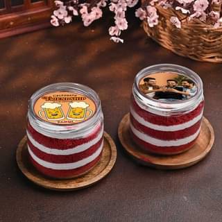 Friendship Cheers Red Velvet Photo Jar Cakes Friendship Cheers Red Velvet Photo Jar Cakes