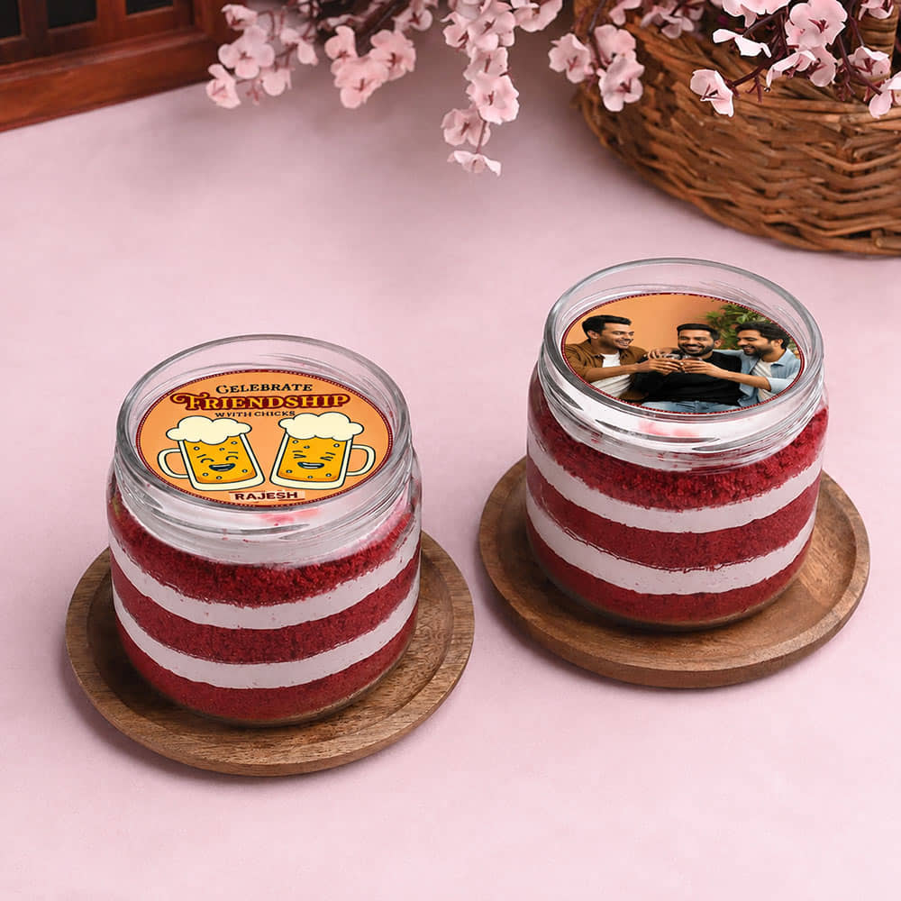 Friendship Cheers Red Velvet Photo Jar Cakes Friendship Cheers Red Velvet Photo Jar Cakes