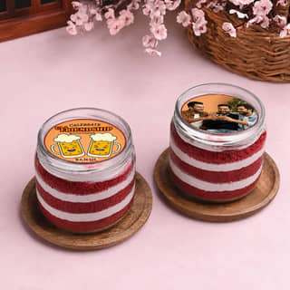 Friendship Cheers Red Velvet Photo Jar Cakes Friendship Cheers Red Velvet Photo Jar Cakes
