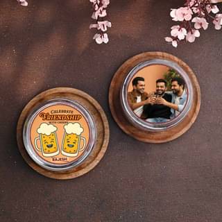 Front View of Friendship Cheers Photo Jar Cakes Front View of Friendship Cheers Photo Jar Cakes