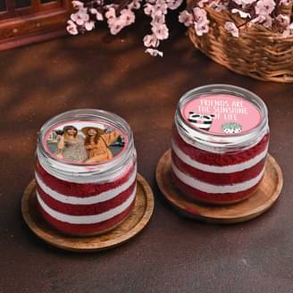 Friendship Day Personalized Red Velvet Jar Cakes