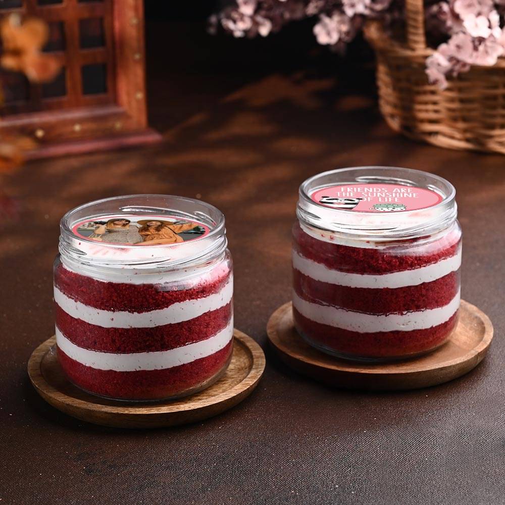 Friendship Day Personalized Red Velvet Jar Cakes