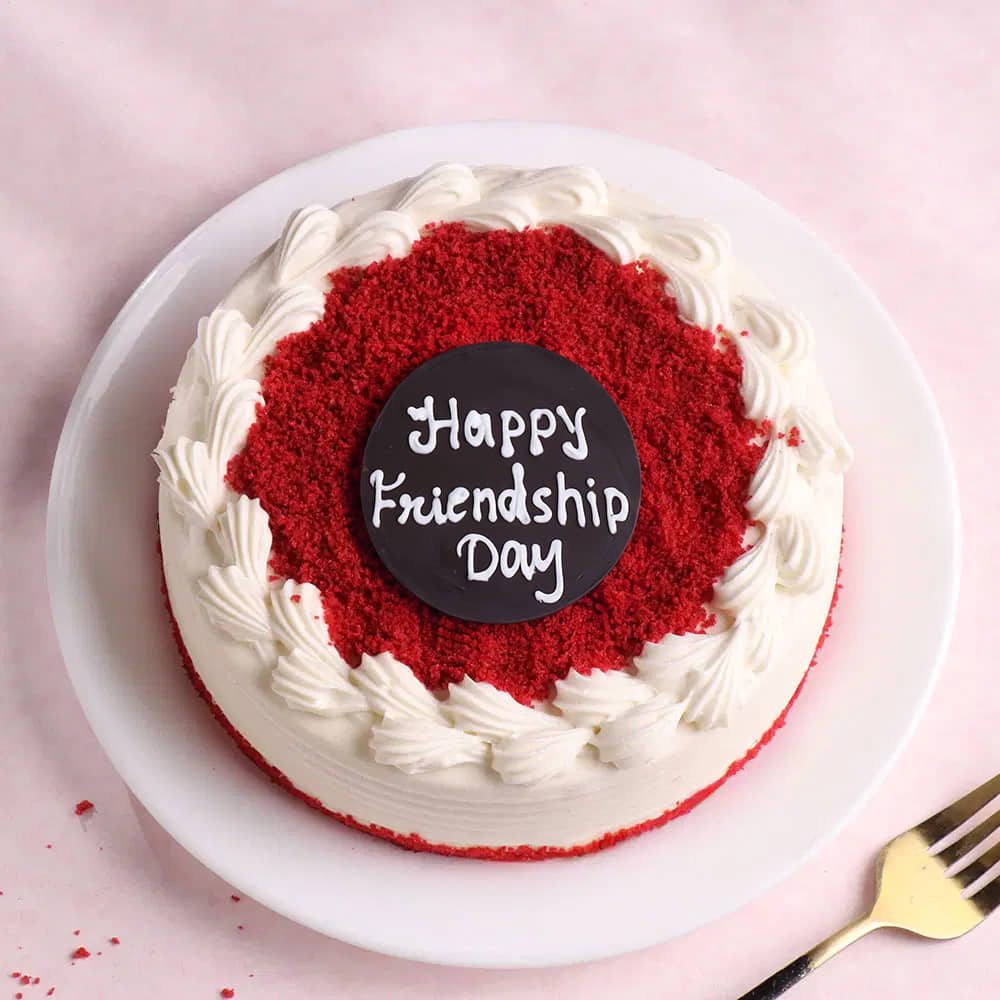 Friendship Day Red Velvet Cake Side View of Friendship Day Red Velvet Cake