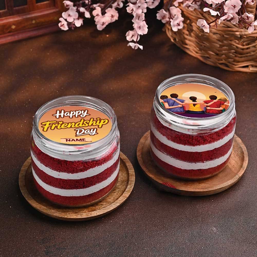 Friendship Day Red Velvet Jar Cake Duo