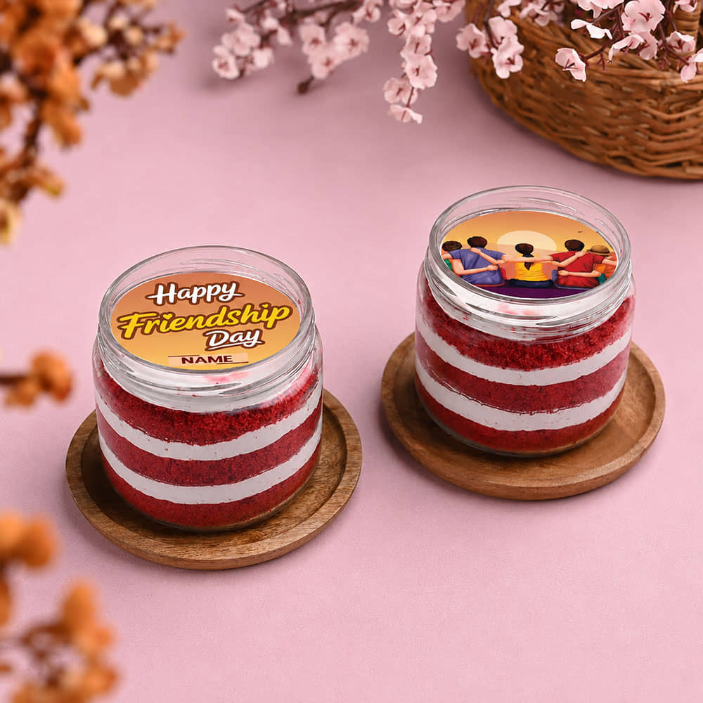Friendship Day Red Velvet Jar Cake Duo Friendship Day Red Velvet Jar Cake Duo