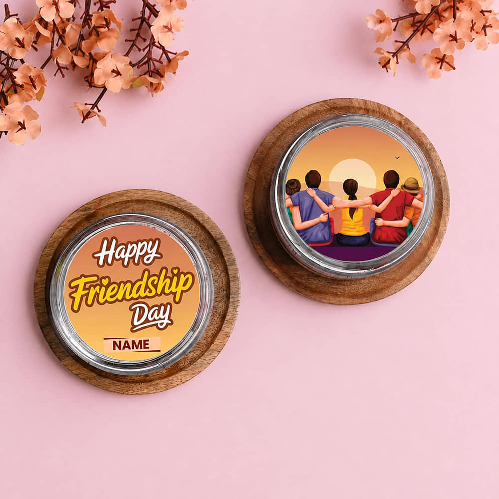Friendship Day Red Velvet Jar Cake Duo Side View of Friendship Day Red Velvet Jar Cake