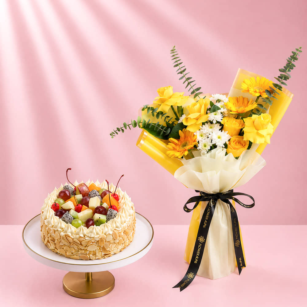 Fruit Cake N Sunshine Bouquet Combo Fruit Cake N Sunshine Bouquet Combo