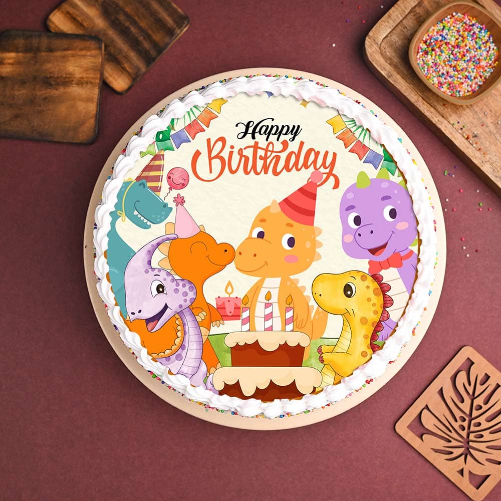 Fun Dino Theme Photo Cake Top View of Fun Dino Theme Photo Cake Online