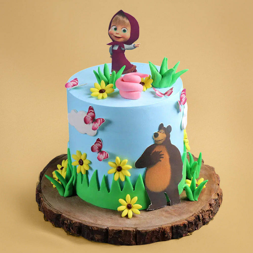 Blue Birthday Cake with Masha and the Bear