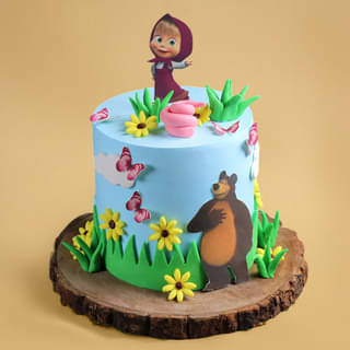 Blue Birthday Cake with Masha and the Bear