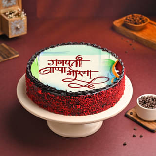 Ganpati Bappa Morya Choco Red Velvet Cake