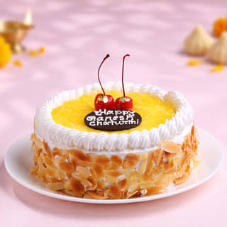 top view of side view of Ganpati Bappa Pineapple Cake top view of side view of Ganpati Bappa Pineapple Cake