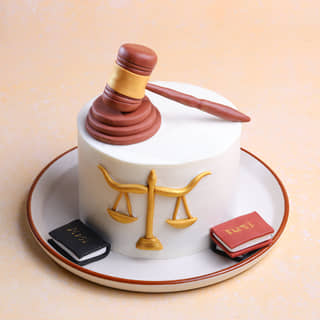 Front View of Gavel N Scales Justice Theme Cake