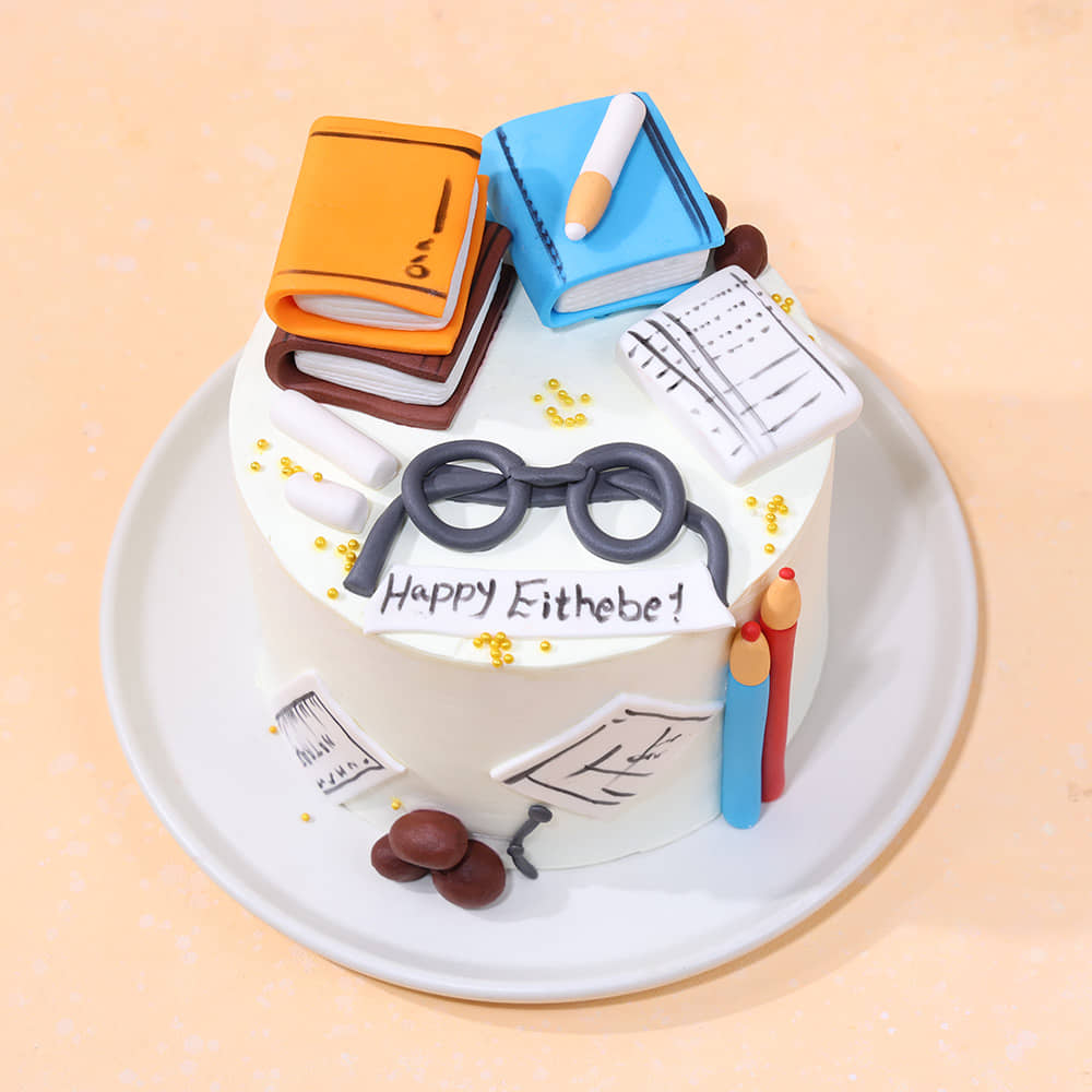 Glasses N Books Theme Cake