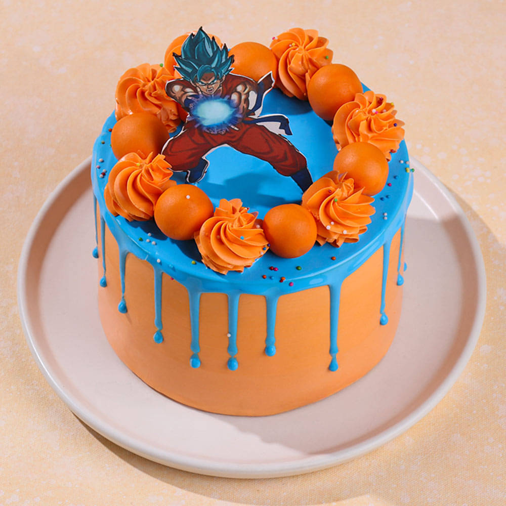 Front Angled View of Goku Kamehameha DBZ Cake