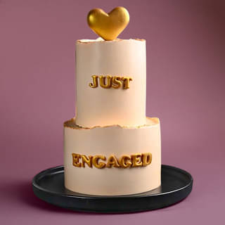 Side View of Golden Engagement Celebration Cake