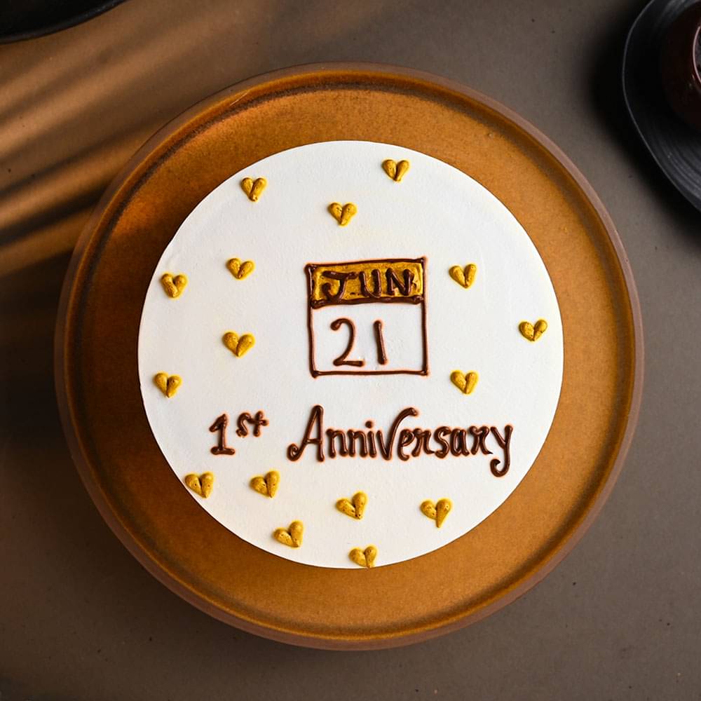 Top View: 1st Anniversary Cake With Golden Hearts