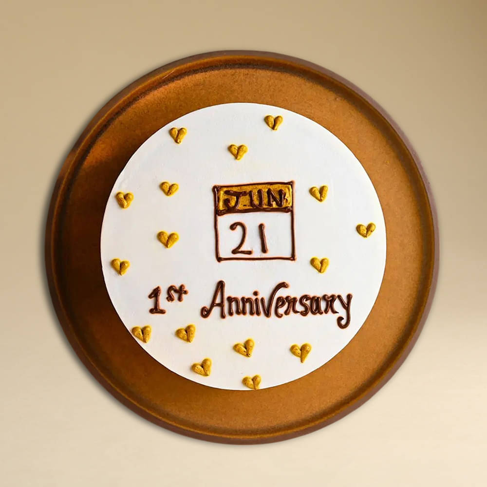Top View: 1st Anniversary Cake With Golden Hearts