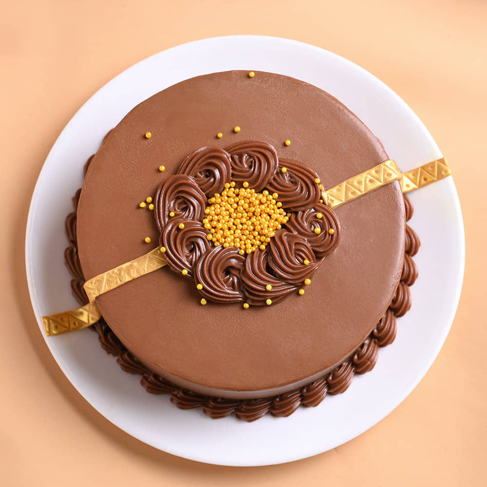 Golden Rakhi Truffle Cake Top View of Golden Rakhi Truffle Cake