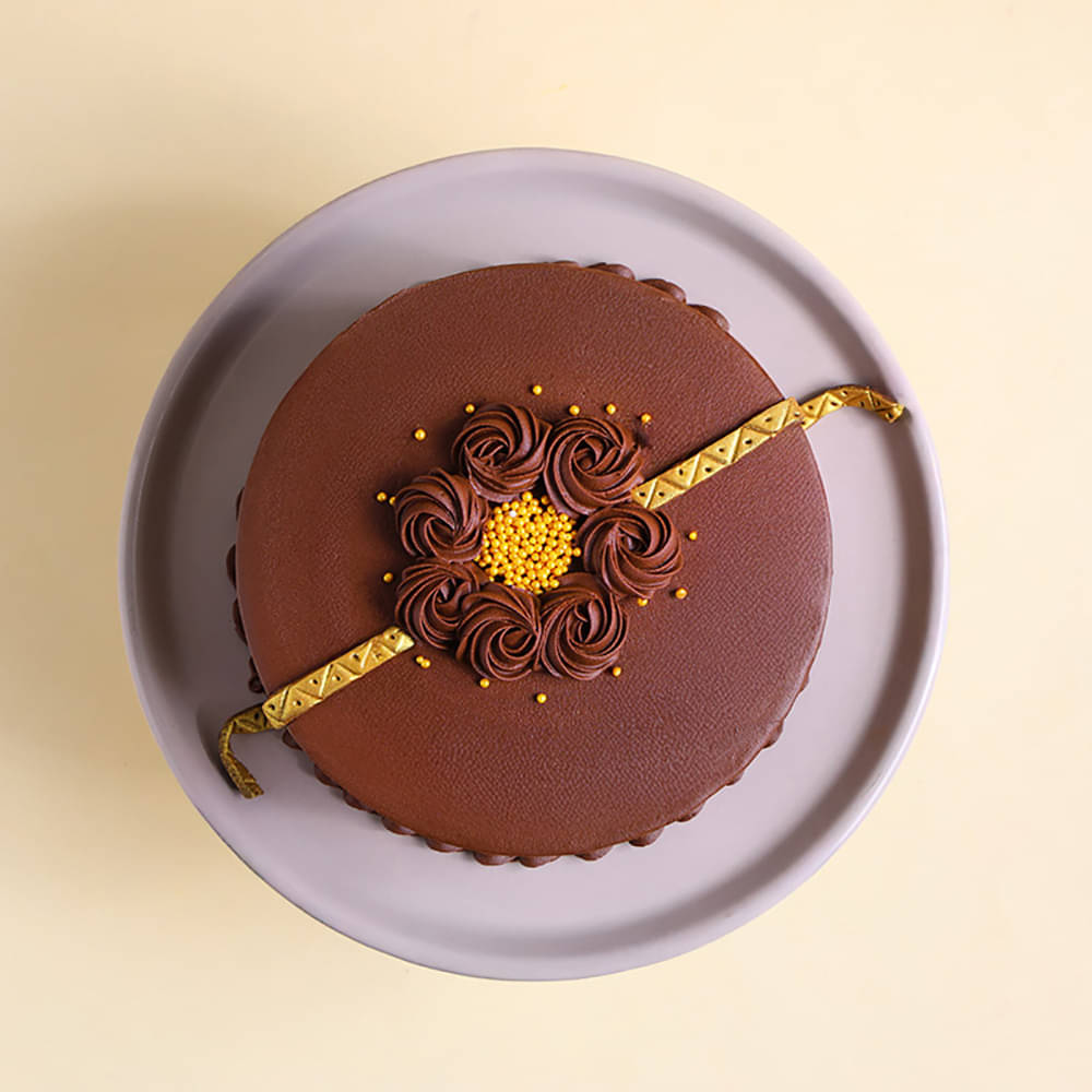 Side View of Golden Rakhi Truffle Cake