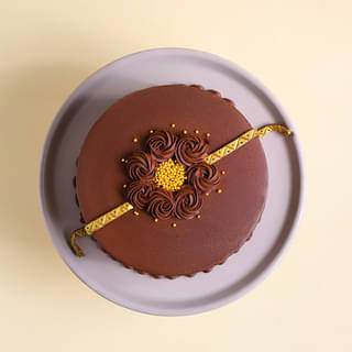 Side View of Golden Rakhi Truffle Cake