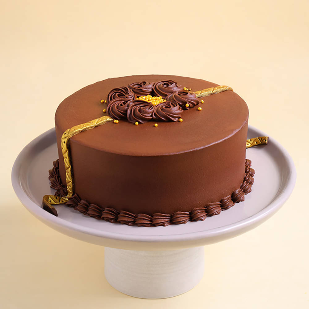 Front View of Golden Rakhi Truffle Cake
