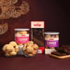 Top View of Gourmet Treats Hamper With Cookies N Tea Cake