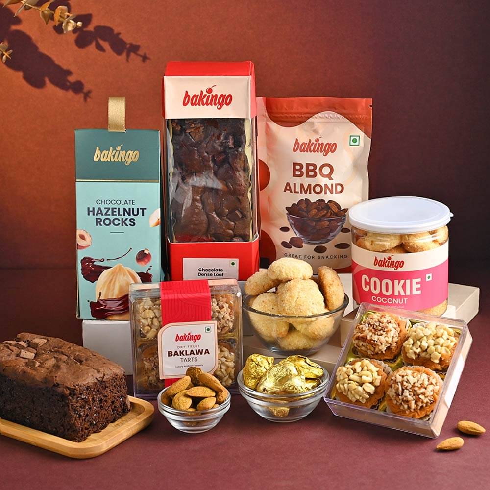 Front View of Premium Sweets N Cookies Gift Hamper
