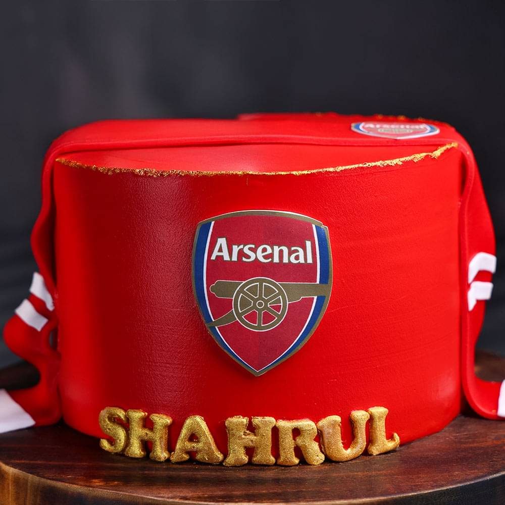 Side Zoom View of Gunners Glory Football Cake