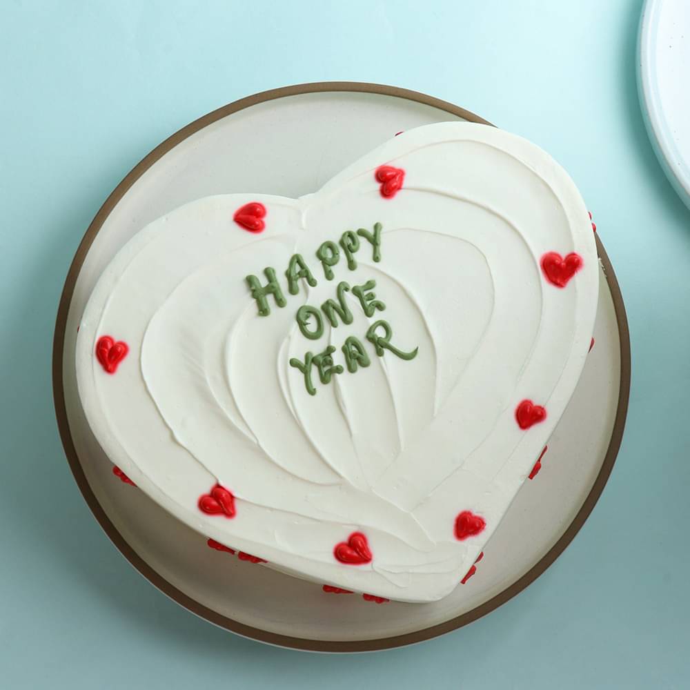 Top View of One Year Heart Pineapple Cake