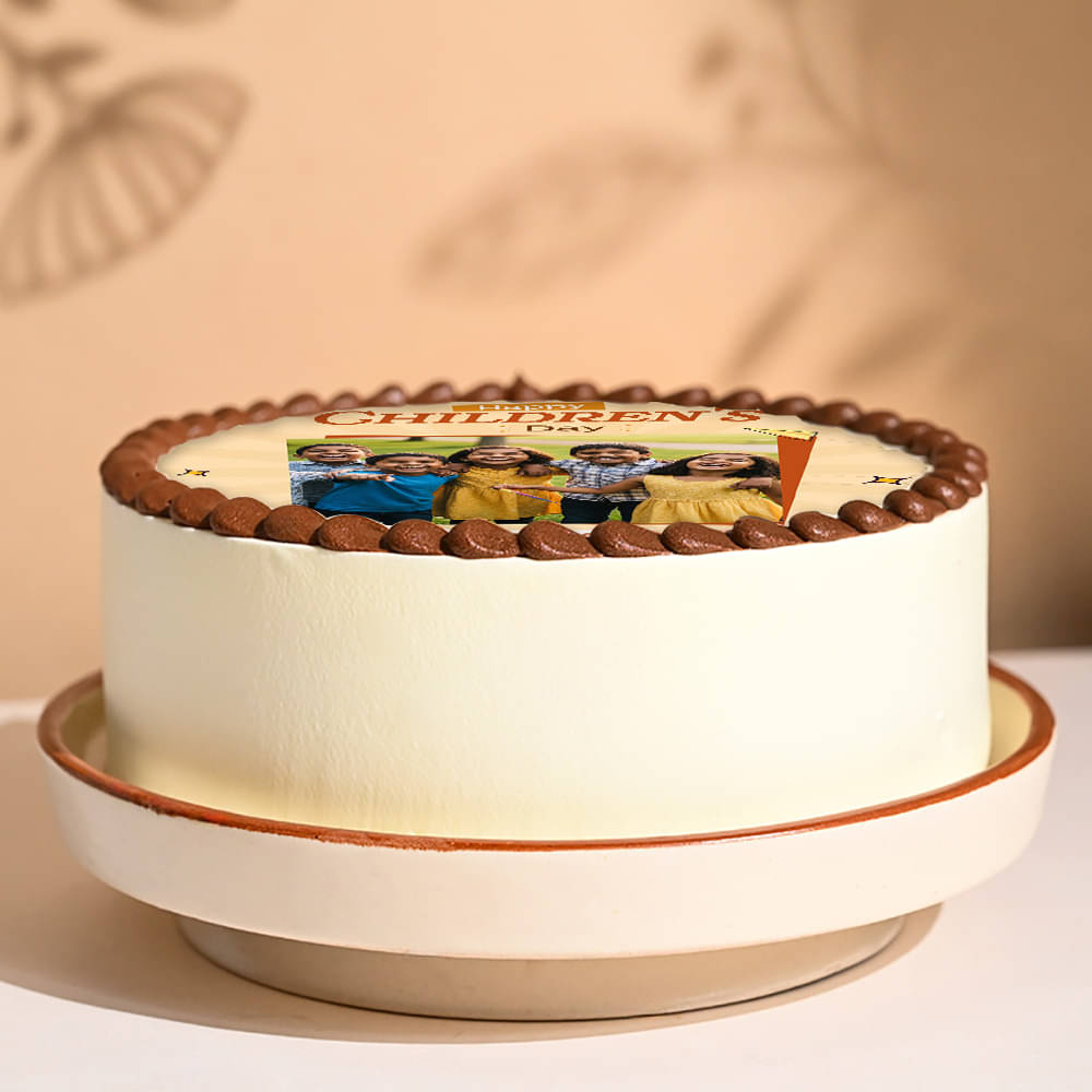 Side View of Happy Childrens Day Photo Cake
