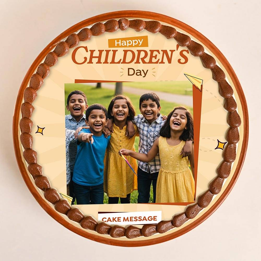 Top View of Happy Childrens Day Photo Cake