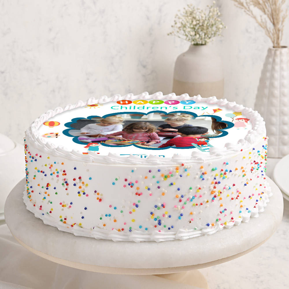 Happy Children's Day Round Shaped Photo Cake