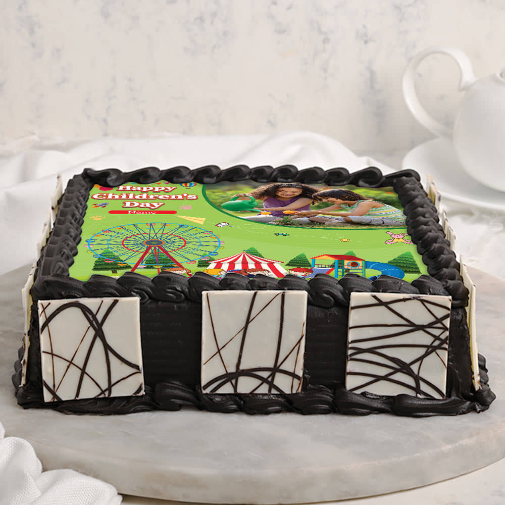 Happy Children's Day Square Shaped Photo Cake