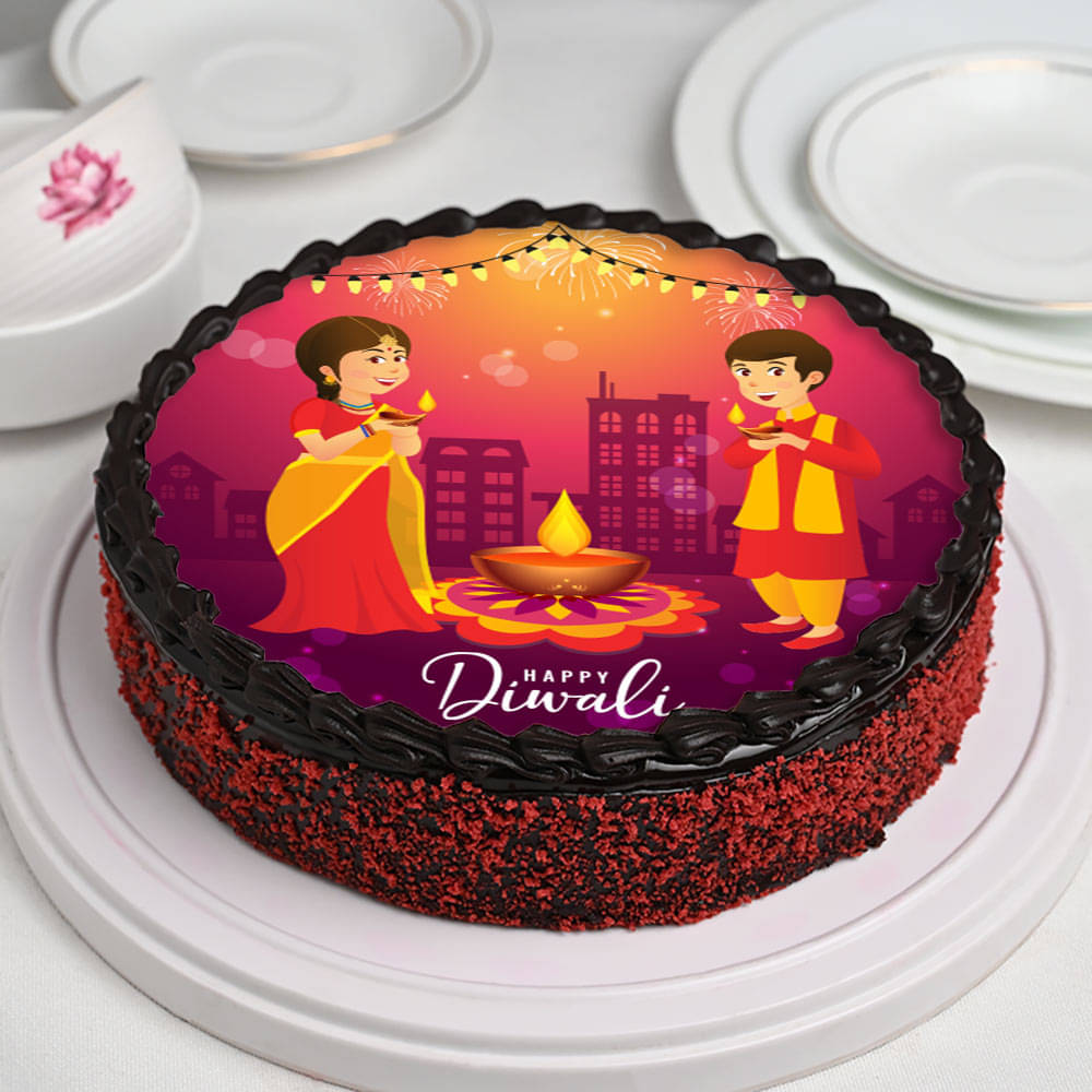 CAKE DECOR™ 5 inch Acrylic Happy Diwali with Star Cutout in Lotus Flow –  Arife Online Store