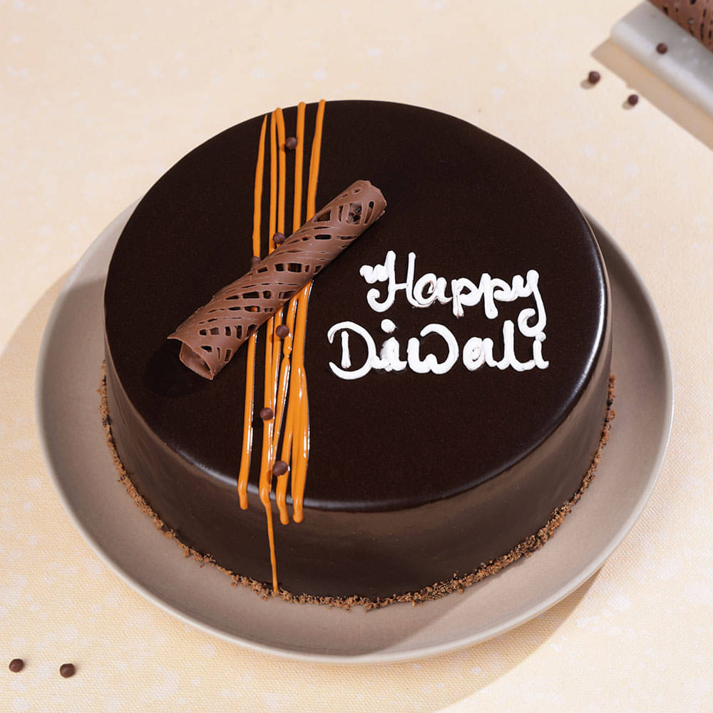 Front View of Happy Diwali Chocolate Cake