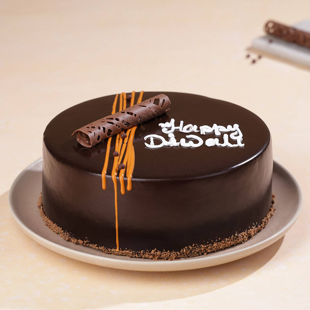 Side View of Happy Diwali Chocolate Cake