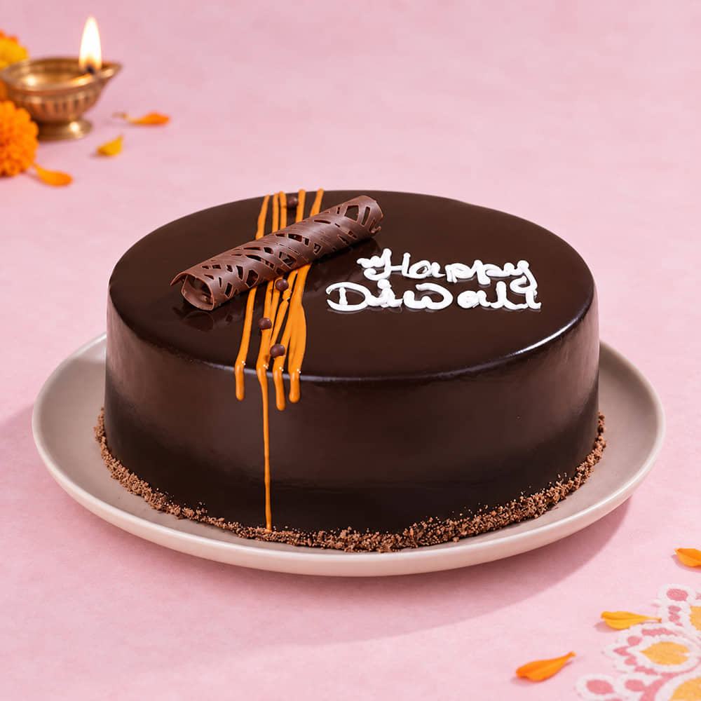 Front View of Happy Diwali Chocolate Cake