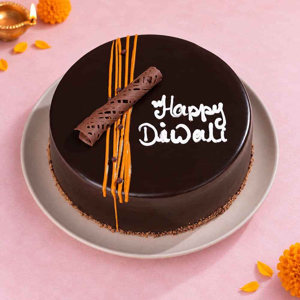 Side View of Happy Diwali Chocolate Cake