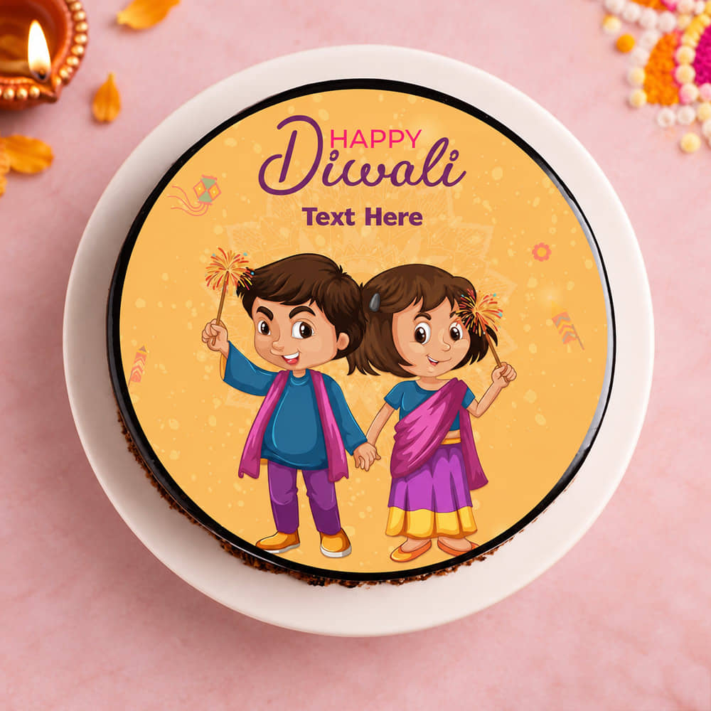 Side View of Happy Diwali Poster Cake