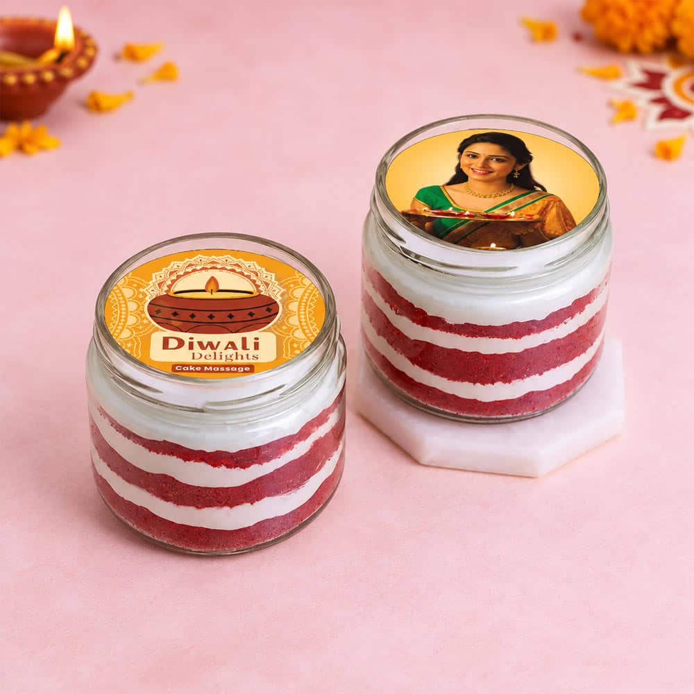 Happy Diwali Red Velvet Photo Jar Cakes